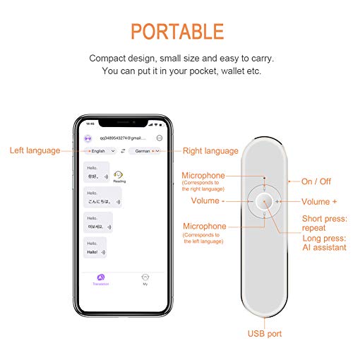 Smart Language Translator Device, Portable Real Time Instant Two-Way Language Translation Support 40+ Language, Work with WiFi and Mobile Phone Hotspot for Learning, Travel and Bussiness Conversation - Thumbnail 4