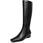 Beauty Cry Black Square Toe Flat Knee High Boots for Women Chunky Low Heel Riding Boots With Side Zipper