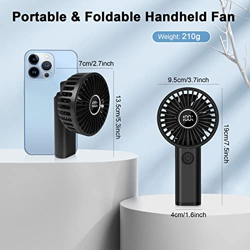 KAZATE Mini Handheld Fan 3600mAh, Portable Rechargeable Small Fan, USB Fans Portable Battery Operated 6 Speeds, Pocket Ventoinha Table Silent Battery, Folding Hand Fan Black