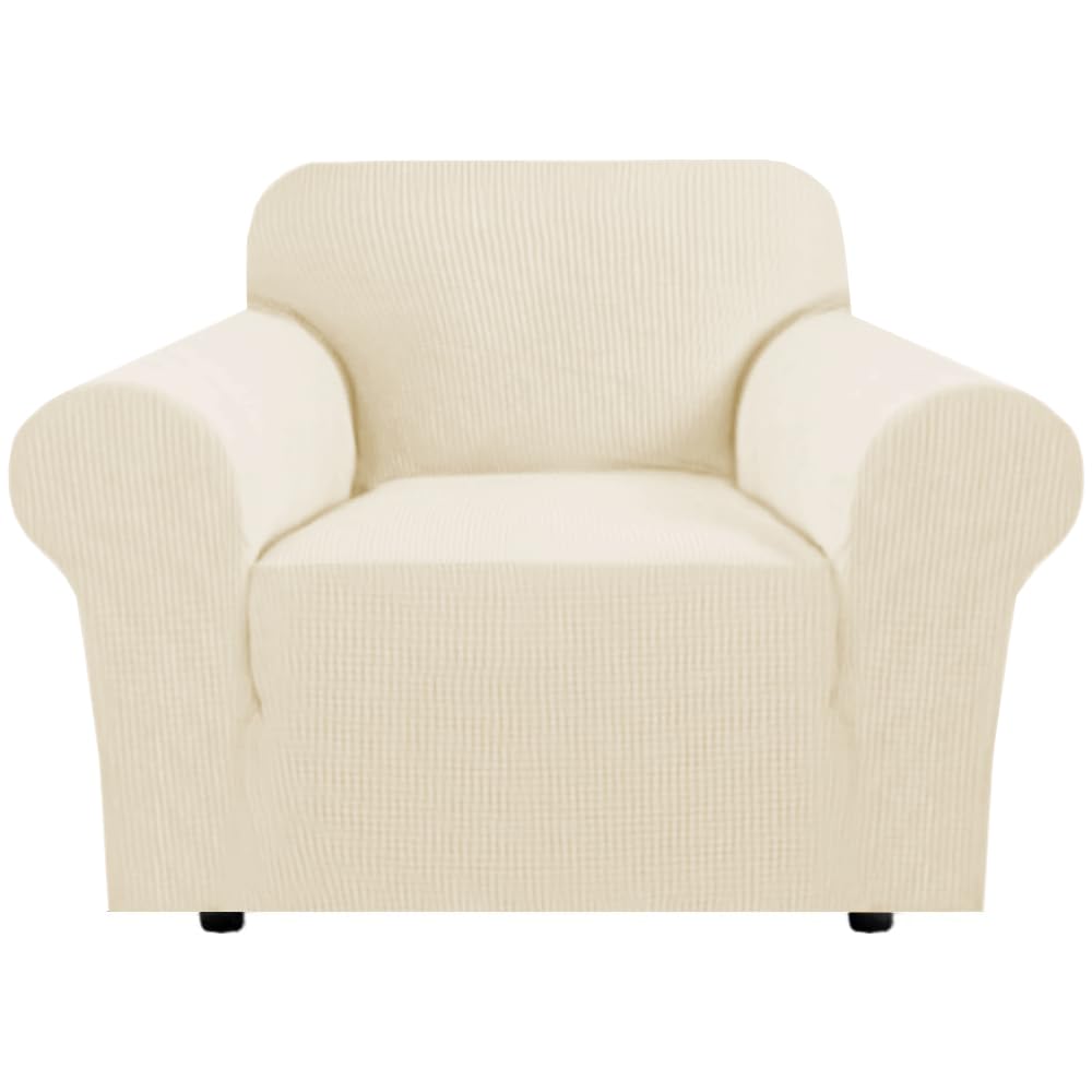 Photo 1 of H.VERSAILTEX Stretch Chair Slipcover Sofa Cover Furniture Protector Cover High Spandex Small Checks Knitted Jacquard Sofa Cover Chair Covers for Living Room (Armchair 31"-40", Porcelain)