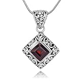 Sterling Silver Filigree Gemstone Square Pendant Necklace w/ 18
