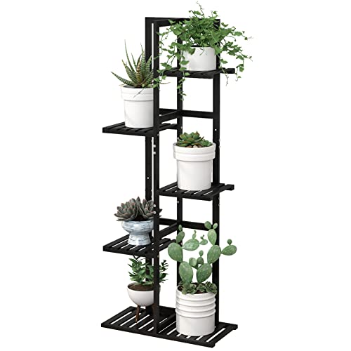 Photo 1 of Laiensia 5 Tier Bamboo Plant Stand Rack 6 Potted Multiple Flower Pot Holder Shelf, Indoor&Outdoor Planter Display Shelves for Patio Garden, Living Room, Corner Balcony and Bedroom,Black