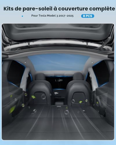 8 Pieces Sunshade for Tesla Model 3, Front and Rear Privacy Shades, Privacy Cover, Sun Shades, Thermally Insulated Accessories Model 3