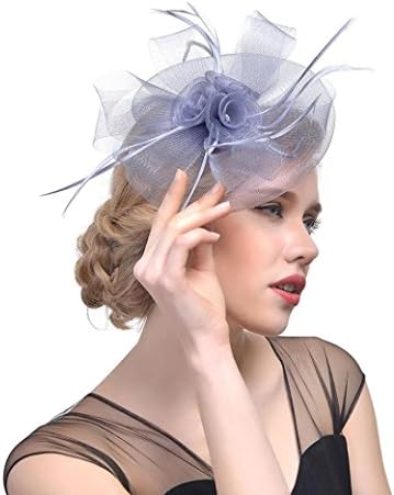 Quistal Womens Feather Flower Mesh Net Sinamay Fascinator Hat with Hair Clip Cocktail Tea Party Derby