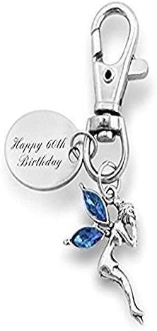 Happy 60th Birthday engraved ladies blue fairy keyring - personalised for you, ideal gift PL129