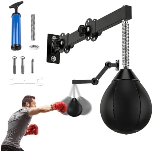 Punching ball tavolo da boxe per montaggio a parete, palla da boxe con sospensione, sacco da boxe da appendere con piume, Punching Ball Speedball, per Home Gym, allenamento, antistress (nero)