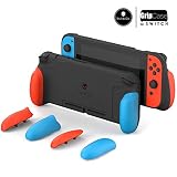 Skull & Co. GripCase: A Dockable Protective Case with Replaceable Grips [to fit All Hands Sizes] for Nintendo Switch [No Carrying Case]- Neon Red & Blue