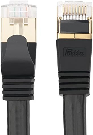 Postta Flat CAT7 Cable(1.5 FT)10 Gigabit 600MHz Network Ethernet Patch Cable STP Shielded RJ45 LAN Cord -1 Pack(Black)