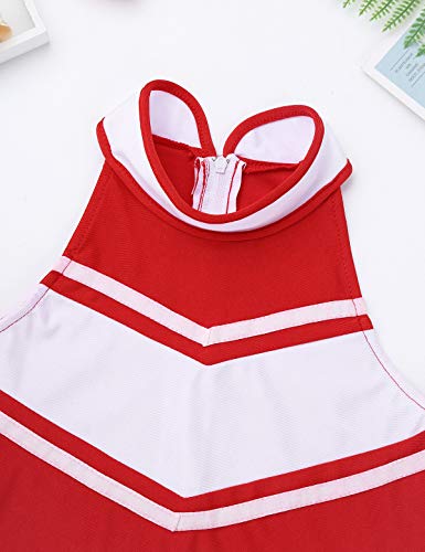 winying Girls 2PCS Cheerleading Costume Sleeveless Top with Knife Pleated Mini Skirt Outfit Set Red+White 6 (S)