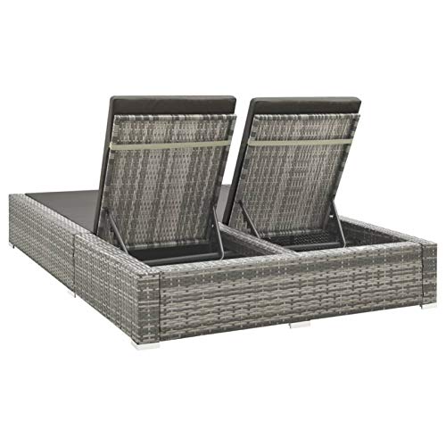 Tidyard Doppel Sonnenliege mit Auflage Doppelliege mit Verstellbare Rückenlehne Gartenliege Relaxliege Strandliege Liege Gartenmöbel Rattanmöbel Poly Rattan Grau – Bild 4