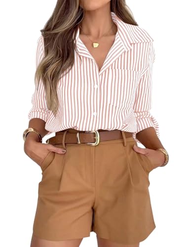 siliteelon Button Down Striped Shirts for Women Work Collared Dress Blouses at Amazon