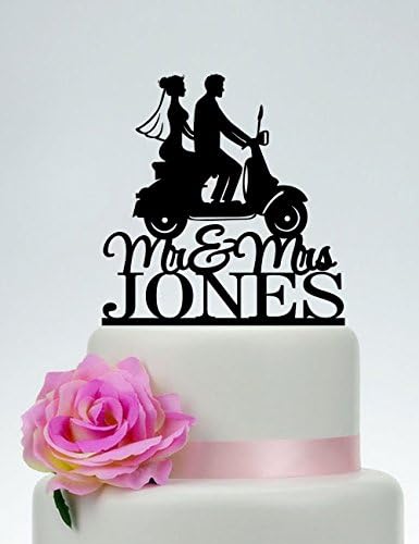 Queen54ferna Mr And Mrs,Wedding,Cake Topper,Last Name Cake Topper Bride And Groom On Scooter Silhouettecustom Cake Topper cooter Cake Topper,