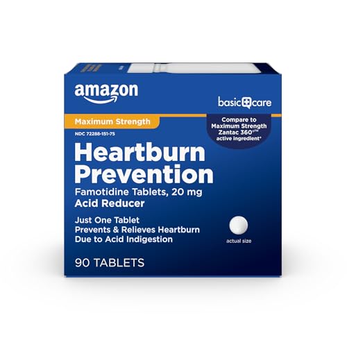 Amazon Basic Care Maximum Strength Famotidine 20mg Tablets, Acid Reducer, Heart…