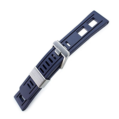 22mm Crafter Blue Color Navy Blue Rubber Watch Band, Waterproof Straight End