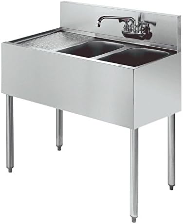 Stainless Steel Commercial Two Compartment Under Bar Sink 19 x 36 Left Drainboard