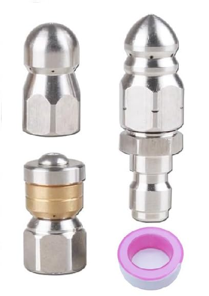 Sewer Rotating Button Jetter Nozzle, Stainless Steel Cleaning Tool Fixed Sewer Nozzle Replacement Kit for 1/4 Inch Pressure Washer Hose, 5000 PSI (3)