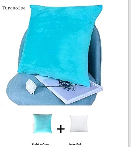 HFL Velvet Cushion Cover With CUSHION PAD INNER FILLER. Cushion With Cover Included. Decorative Throw Pillow Cushion For Home Couch Sofa Bedroom and Car (45x45, 1 Piece, Turquoise)