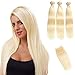 613 Blonde Malaysian Straight Hair Bundles With Frontal 613 Platinum Blonde Human Hair 3 Bundles With Lace Frontal Remy Extension Can Be Dyed (121212+10 inch, bundles with closure)
