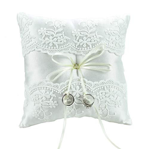 Timoo Ring Bearer Pillow, 7.87" Wedding Ring Pillow, White Ring Pillows for Wedding