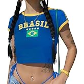 IDEWO Vintage Graphic Baby Tees for Women Brazil Shirt Y2k Tops Mexico Crop Jersey 2000s Summer Going Out Tops