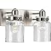 Progress Lighting P300046-009 Calhoun Collection Clear Glass Farmhouse Bath Vanity Light, 2-Light, Brushed Nickel