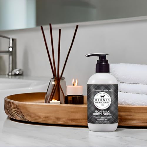 Dionis Goat Milk Skincare Body Lotion - Scented Full Size Bottle with Pump - Vitamins & Minerals Moisturize & Hydrate Dry Skin - Creamy Cruelty Free, Paraben Free Formula, 8.5 oz, Cedarwood & Sea Salt