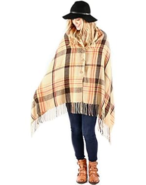 Plaid Button Blanket Scarf Shawl Women's Wrap
