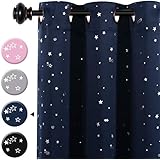 H.VERSAILTEX Blackout Curtains Kids Room for Boys Girls Thermal Insulated Twinkle Silver Stars Pattern Curtain Drapes, Grommet Top, 1 Panel, 52