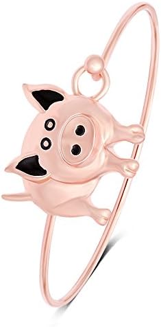 GUANDU Rose Gold Openable Cute Piggy Copper Bangle Bracelet for Women