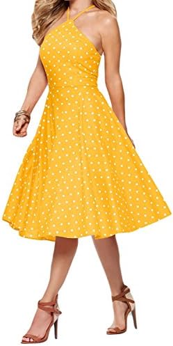 FUSENFENG Womens Vintage 50s Sleeveless Polka Dot Cocktail Party Swing Midi Dress