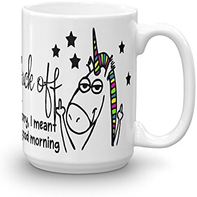 Download Sorry I Meant Good Morning Unicorn Flipping Off Middle Finger 11oz And 15oz Coffee Mug By Arkansas Made Fuck Off 15oz Coffee Mugs PSD Mockup Templates