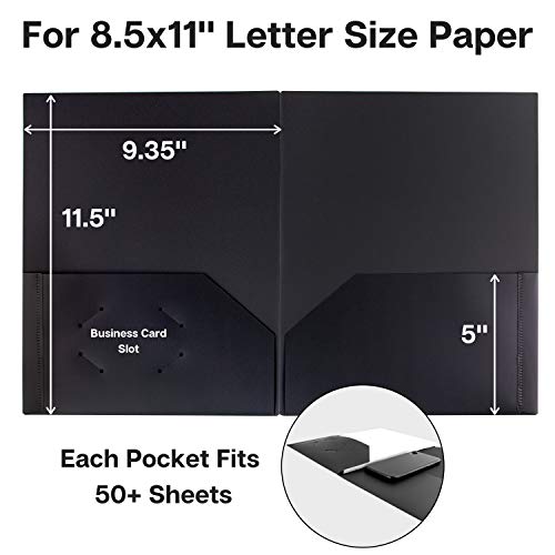 Dunwell Black Folders with Pockets (6 Pack) Black Plastic Folders