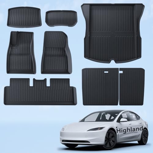 LANTU 8 Piece Mats for Tesla Model 3 2024-2026 TPE All Season 3D High Edge Non-Slip Waterproof Boot Mat and Back Cover Second Row of Accessories Seats