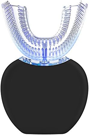 Automatic Electric Toothbrush Cold Light Whitening Tooth Cleaner 360°Brushing Wireless Charging with U Type Toothbrush,Black