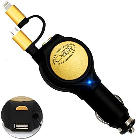 Qume 2 in 1 Car Charger for iPhone 7/7 Plus/5/5S/5C/6/6S/6 Plus/iPad/MP3/MP4/Camera/PSP/GPS/iPad/HTC/android Phones Sumsung 12V 24V 3.1A/2.1A/1A Applicable for Truck and Car USB Port（Black/Gold）