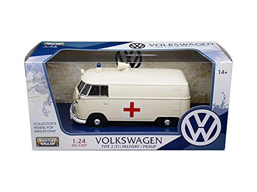 Volkswagen Type 2 T1 Ambulance Cream 1/24 Diecast Model Car by Motormax 79565