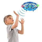 UFO Flying Ball Toys for Kids, 2020 Improved Toy with Infrared Sensor Auto-Avoid Obstacles 360°Rotating LED Light, Rechargeable Mini Quadcopter Hand (Blue)