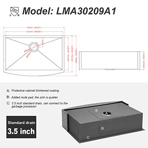 Logmey LMA3020 Luxury 30 Inch Farmhouse Apron Deep Single Bowl 18 Gauge Stainless Steel Kitchen Sink