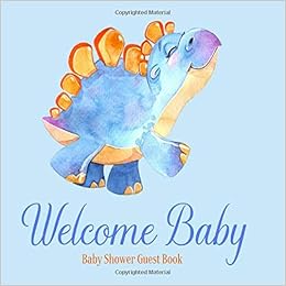 Baby Shower Guest Book Welcome Baby Dinosaur Blue Orange Cute