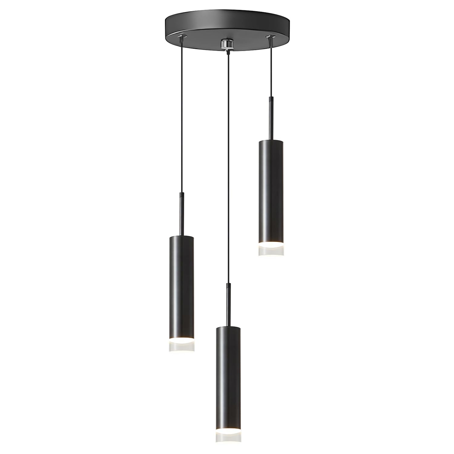 Photo 1 of KCO Lighting Modern Black 3-Light LED Cylinder Pendant Light Contemporary Adjustable Kitchen Island Cluster Pendant Lighting Nordic Round Metal Long Tube Hanging Ceiling Pendant Lights