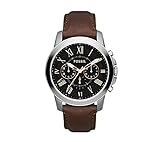 Fossil Men's 44mm Grant Stainless Steel Chronograph Watch With Black Dial and Brown Leather Strap