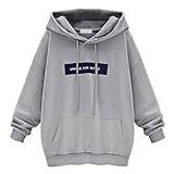 Paymenow Women's Fashion Hoodies Sweatshirts Plus Size Letter Crop Hooded Pullover (XXXXL, Gray)