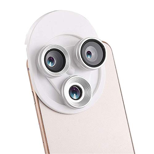 3 in 1 Phone Cameras Lens Kit with Trinity Angle Lens+ Fish Eye Lens +Macro Lens in Integrated Turntable for Samsung, Huawei HTC,Smartphone & Notebook PC/iPad (White)
