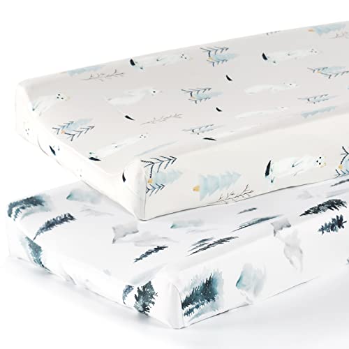 GRSSDER Stretch Ultra Soft Jersey Knit Changing Pad Cover Set 2 Pack, Change Table Pad Covers Fit 32