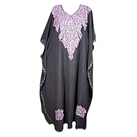 Mogul Womens Kashmiri Caftan Floral Embroidered Cover Up Kaftan Evening Maxi Dress