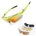 Wolfbike POLARIZE Sports Cycling Sunglasses with 5 Set Interchangeable Lenses Green Frame