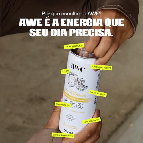 AWE Limão e Gengibre - Bebida Fitness Energética - Pack com 6 Unidades - Lata 355 ml