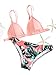 SweatyRocks Women's Sexy Bikini Set V Neck Fresh Leaves Print Swimwear Pink L,0#pink