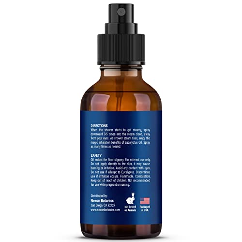 EUCALYPTUS & PEPPERMINT SHOWER STEAMER SPRAY 2 FL OZ – AROMATHERAPY MIST FOR SPA WITH PURE, NATURAL ESSENTIAL OILS – REFRESHING AROMA FOR CLEAR BREATHING & MOOD ENHANCEMENT – NEXON BOTANICS