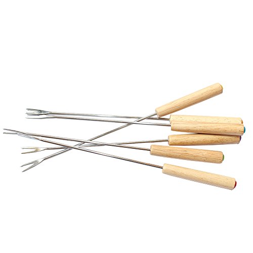 Set of 6 Stainless Steel Fondue Forks Wood Handle Heat Resistant 9.5" - for Chocolate Fountain Cheese Fondue by Sago Brothers 3 Set of 6 Stainless Steel Fondue Forks Wood Handle Heat Resistant 9.5" - for Chocolate Fountain Cheese Fondue by Sago Brothers - Image 4